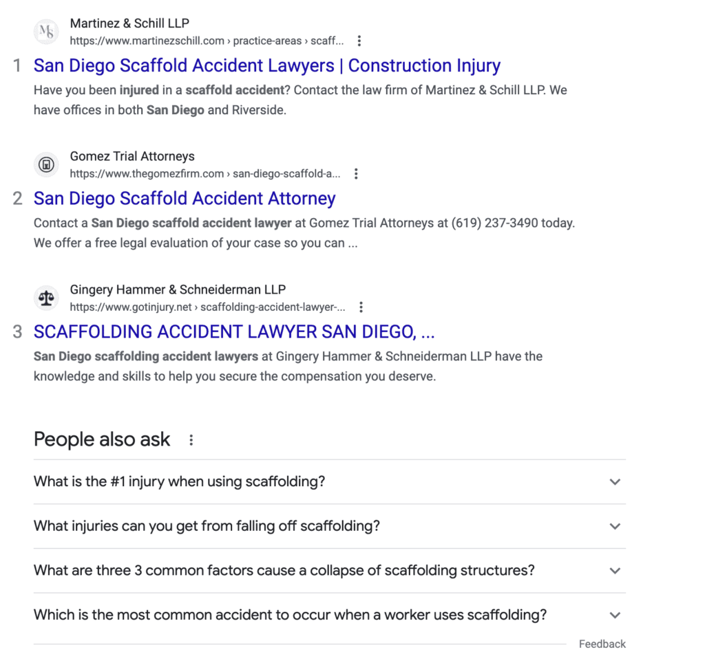 San Diego scaffolding collapse injury lawyer - keyword-research-min